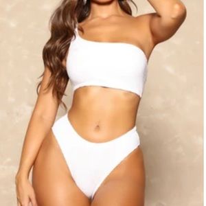 Summer Forever Wavy Asymmetrical 2 Piece Bikini - White